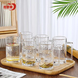 青苹果带把水杯茶杯 无铅玻璃杯子 扎啤杯啤酒杯可乐杯饮料杯375ML6只装