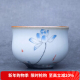 容山堂官窑彩绘茶杯大小号可养开片主人杯单个杯盏品茗杯功夫茶具 官窑茶杯-鱼戏莲心