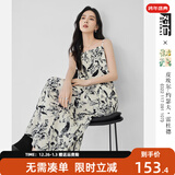 对白X凯伊莱文联名浪漫碎花吊带连衣裙女2025夏装新款高级感裙子 黑白花 S