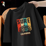 啄木鸟（TUCANO）短袖T恤男纯棉韩版潮流宽松大码透气打底衫青少年学生夏天休闲t恤 黑/四色纹印 3XL （重175-190斤高175-180）