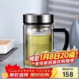 希诺双层玻璃杯男家用商务办公水杯带手柄泡茶杯子XN-9320 290mL
