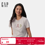 GAP女装2025夏季新款纯棉彩色胶印logo短袖T恤常规休闲上衣765994 灰白色 M (165/84A) 亚洲尺码