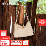 红谷（HONGU）包包女新款头层牛皮腋下包通勤单肩斜跨包HOBO包新年礼物 奶白色
