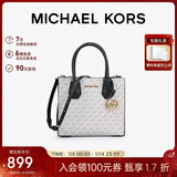 MICHAEL KORS礼物轻奢MK女包MERCER老花单肩斜挎包风琴包 中号 香草白/黑色