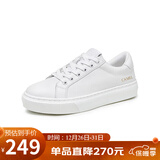 骆驼（CAMEL）小白鞋女简约休闲风牛皮平跟系带板鞋 L23S076142 白色 36