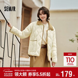 森马（Semir）羽绒服女中长款轻薄拼接灯芯绒翻领2024冬季三防外套109724113004