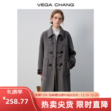 VEGA CHANG圣诞新年红黑色呢子大衣女2025年冬新款加厚骐骥红格纹拼接外套 檀木灰色 M