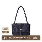 裘真新年礼物 复古001邮差包女单肩通勤大容量斜挎包植鞣头层牛皮包 蓝色-中号 售罄不预售