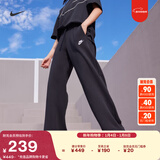 耐克女子中腰阔腿运动裤春季薄绒针织休闲刺绣NIKE CLUB FB2728 010黑/白 M