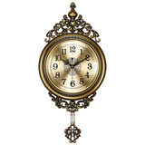 北极星（POLARIS）挂钟客厅欧式摇摆轻奢静音2025新款创意时钟家用简约壁钟石英钟 古铜金-金属表盘 69*35厘米