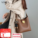 viney牛皮包包女包品牌水桶包轻奢单肩斜挎包生日新年礼物送女生女友