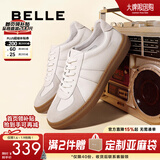 百丽舒适牛皮休闲男鞋秋季商场同款复古德训鞋52022CM0 白色 41 (255mm)