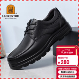 老人头（LAORENTOU）皮鞋男商务休闲低帮鞋头层牛皮系带厚底透气爸爸鞋 260279 黑41