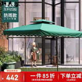 野人谷 户外遮阳伞庭院防晒伞室外大型沙滩太阳伞双顶摆摊伞保安岗亭伞 2.5m四股墨绿色【70斤大理石座】