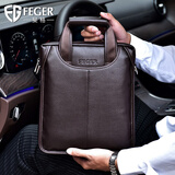 斐格男包单肩包真皮商务公文包男士斜挎包头层牛皮手提包通勤包背包 棕色大号（可放A4文件）真皮