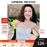 UR【钟楚曦同款】2025夏季新款女装波嬉风蕾丝条连衣裙UYL750037 蓝色条纹 S