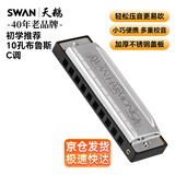 天鹅（SWAN） 10孔C调布鲁斯口琴初学者入门学生成人专业教学款口琴银色