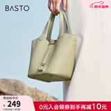 百思图商场同款时尚大容量手拎托特包水桶包单肩斜挎包女X2892BX3 绿色 F