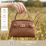 CHARLES&KEITH鳄鱼纹凯莉包手提斜挎婚包包女包生日礼物新年礼物CK2-50270880-1 Chocolate Croco巧克力鳄鱼纹色（新色） S