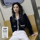 MO&Co.学院风短款千金针织衫上衣女小香风针织开衫针织衫女摩安珂 黑色-第2批 S 160