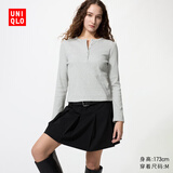 优衣库女装罗纹亨利领T恤/长袖修身短款内搭打底479591 487908 487908/02浅灰色 L