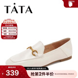 他她（TATA）方头乐福鞋女休闲平底一脚蹬小皮鞋女单鞋春秋款FLC22AM4 米色 39