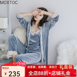 MOXTOC睡衣女冬金丝绒女士加厚三件套家居服吊带长袖长裤套装 灰色 L （105-120斤）