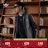 adidas经典三条纹运动连帽夹克外套男女春季阿迪达斯三叶草 深灰   M