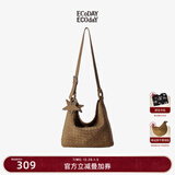 ECODAY秋冬麂皮编织包通勤托特包复古单肩斜挎hobo包女生日新年礼物 焦糖色（小号）