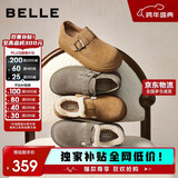 百丽厚底保暖毛毛鞋女2025冬新二层牛皮复古勃肯鞋JD009DM5 灰毛里 40