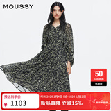 moussy 【刘亦菲同款】南法度假风碎花浪漫优雅连衣裙028ISX33-3711 020黑色 S