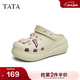 他她（TATA）洞洞鞋女防滑厚底2025秋季新款外穿包头拖鞋凉鞋DWGN1BH4 杏色（7cm跟高） 39-40