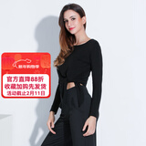 CONNY拉丁舞服装女成人舞蹈练功服形体跳舞衣服瑜伽运动健身跑步服上衣 黑色长袖 XL