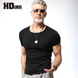 续点 短袖t恤男圆领夏修身健身紧身运动韩版休闲棉质纯色打底弹力汗衫 黑色圆领 XL 码128-138斤左右修身版型