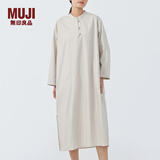 MUJI MUJI 女式 高密度平织盘扣连衣裙 长袖裙子新中式衬衫裙纯棉全棉 淡黄色 S (155/80A)