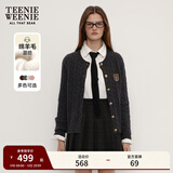 Teenie Weenie小熊女装毛衣秋舒适学院风绵羊毛绞花针织开衫软外套 煤灰色 S