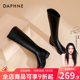 达芙妮靴子女长筒靴女2025秋冬新品经典骑士靴女加绒高筒靴女靴 复古黑【绒里】 39