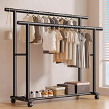姗姗木艺晾衣架落地挂衣架卧室衣架阳台可移动室内多功能衣服置物架