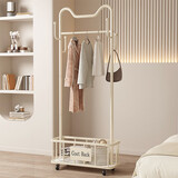 木樽加粗挂衣架落地卧室衣帽架多功能带轮移动晾衣服架房间收纳衣服架 猫耳朵 奶油白80cm