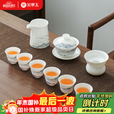 金镶玉功夫茶具整套装陶瓷茶壶茶杯羊脂玉白瓷家用送礼品屹白山水