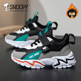 SNOOPY史努比童鞋男童运动鞋冬季短绒加棉跑步鞋保暖棉鞋3933A灰黑36