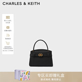 CHARLES&KEITH金属扣带凯莉包婚包手提单肩包包女包生日新年礼物CK2-50270880 Black黑色 S