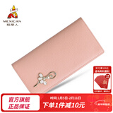 稻草人（MEXICAN）女士钱包头层牛皮多功能零钱包多卡位甜美简约实新年礼物送女生 长款-粉色