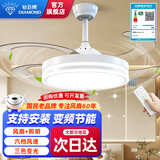 钻石牌（DIAMOND）吊扇灯隐形风扇灯变频led餐厅吊灯客厅中式灯饰餐厅灯遥控灯具WY 【变频】42寸遥控一级能效-白圆