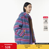 幻走（MOVEUP）2024冬季新款.FUN系列连帽条纹撞色口袋中长款外套女 桃粉 S