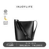 INJOYLIFE水桶包简约通勤节日礼物妈妈女包大容量百搭单肩包包 黑色