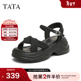 他她（TATA）凉鞋女鞋2025秋季新款休闲厚底法式气质时装凉鞋女 黑色 34