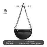 INJOYLIFE复古马鞍包通勤休闲流浪包双链条包斜挎包包半圆子母包 黑色