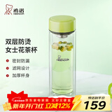 希诺（heenoor）双层玻璃杯家用女士带滤网个性潮流清新花茶杯隔热防烫便携水杯 清新绿220ml
