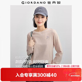 佐丹奴长袖T恤女纯棉打底衫甜美花朵刺绣圆领套头衫13324792